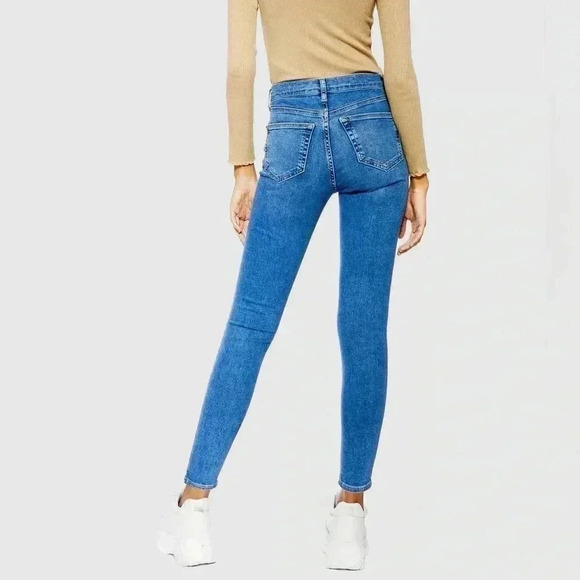 Topshop Moto Jamie Button Fly Skinny Jeans Medium Blue Denim Size 26 - Picture 2 of 14